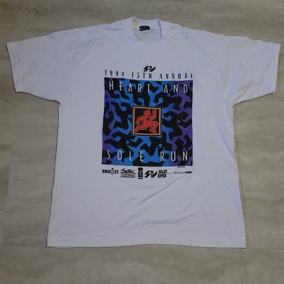 Vintage Heart And Sole Run Graphic White Best Fruit of the Loom T-Shirt X-Large - Picture 1 of 11